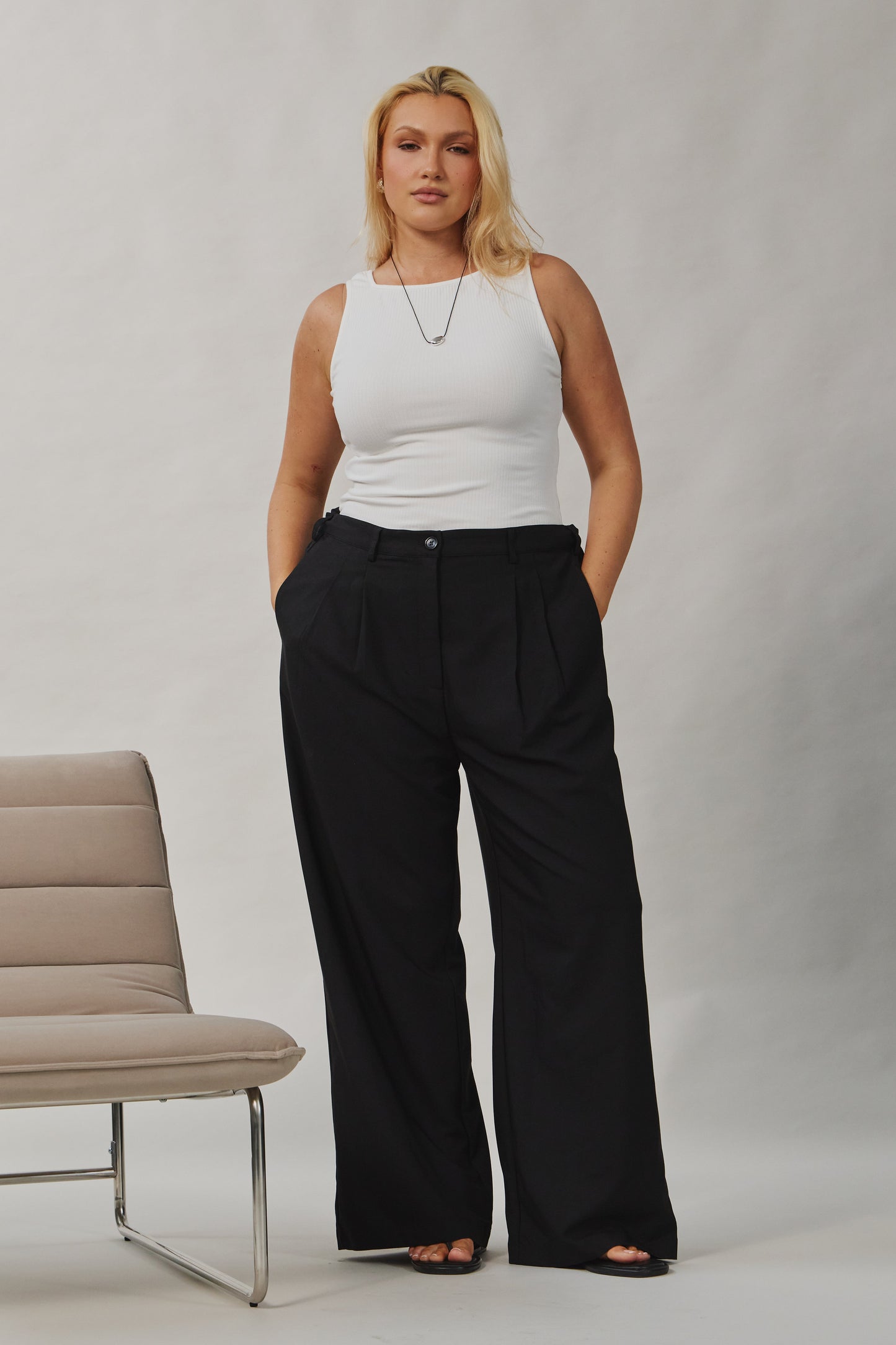 Zara Adjustable Wide Leg Trouser - Black