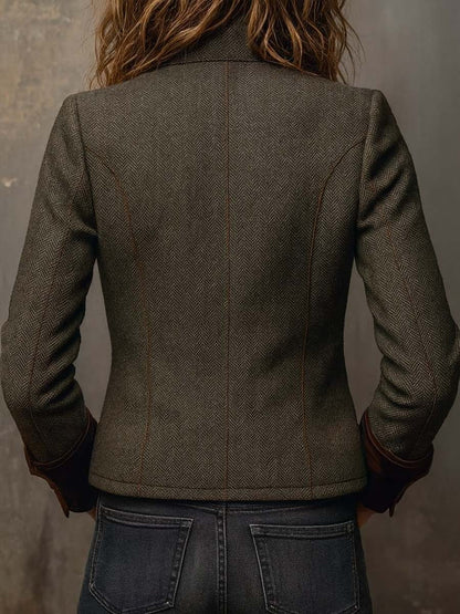 Herringbone | Tweed Blazer With Velvet Trim