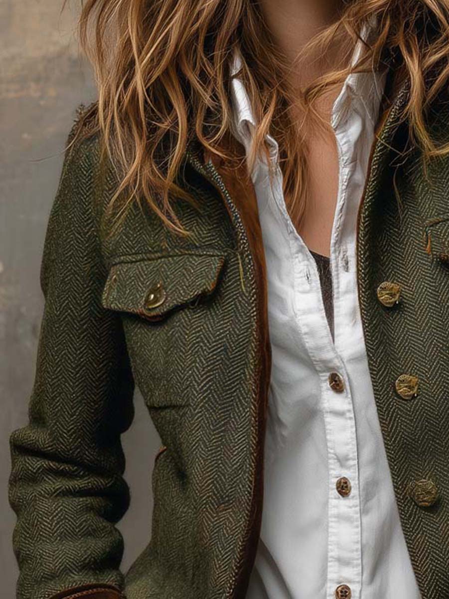 Herringbone | Tweed Blazer With Velvet Trim