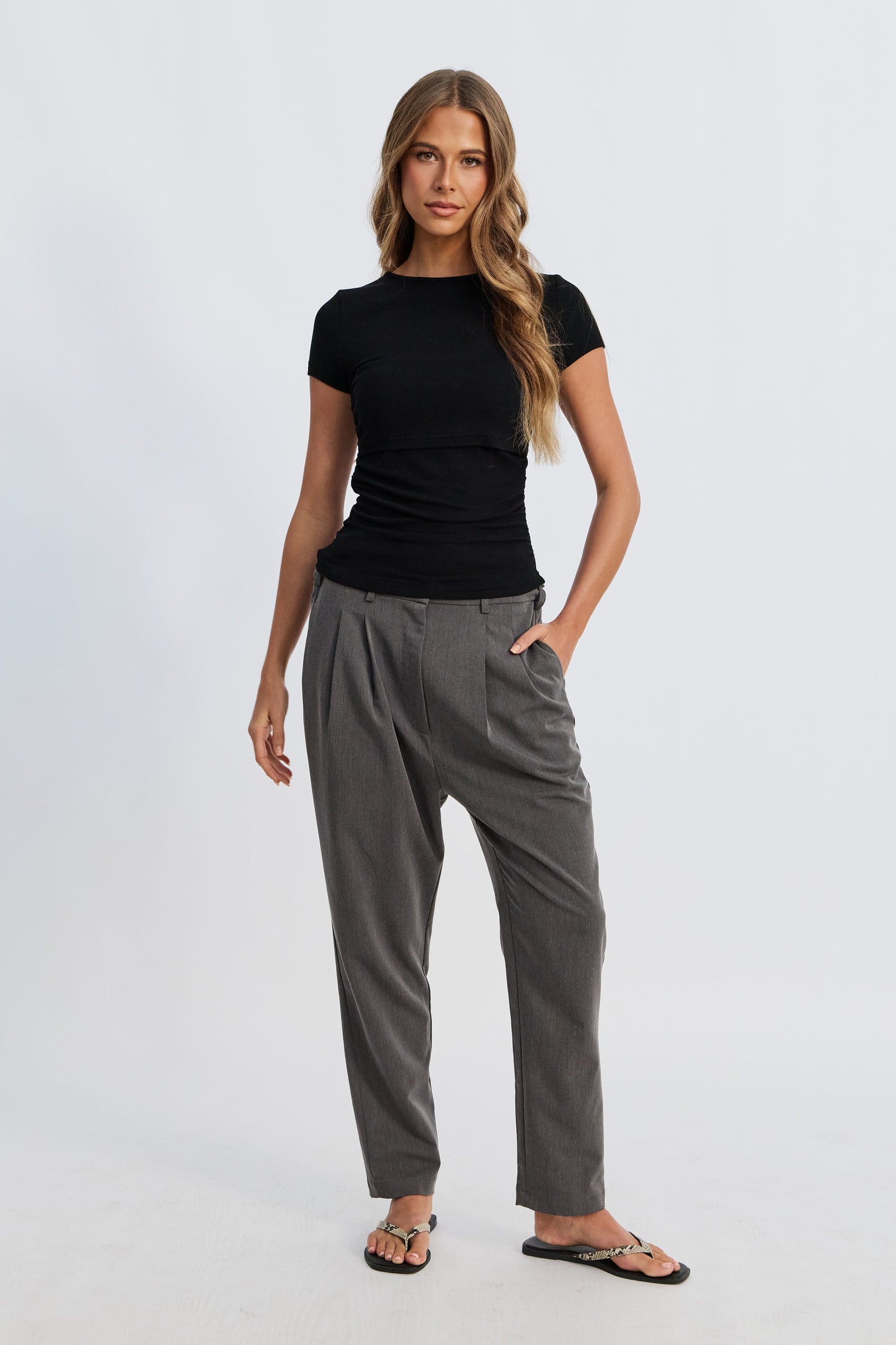 Sara l Adjustable Waist Tailored Trouser - Grey