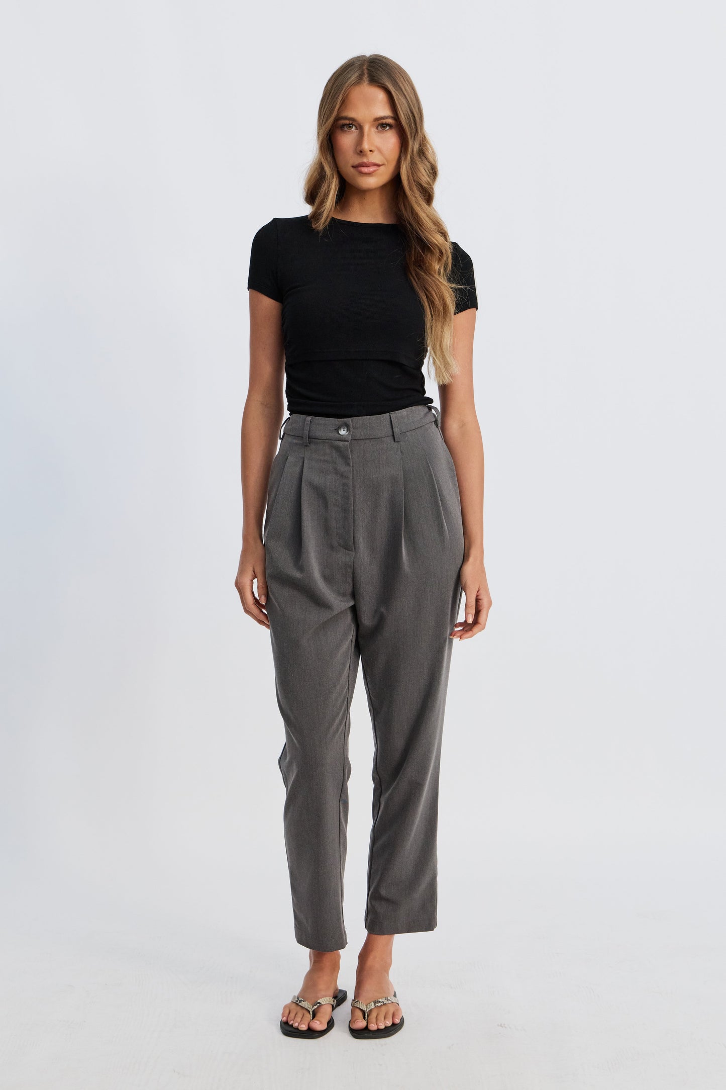 Sara l Adjustable Waist Tailored Trouser - Grey