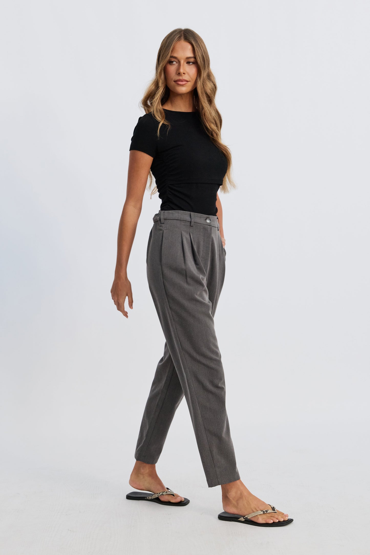Sara l Adjustable Waist Tailored Trouser - Grey
